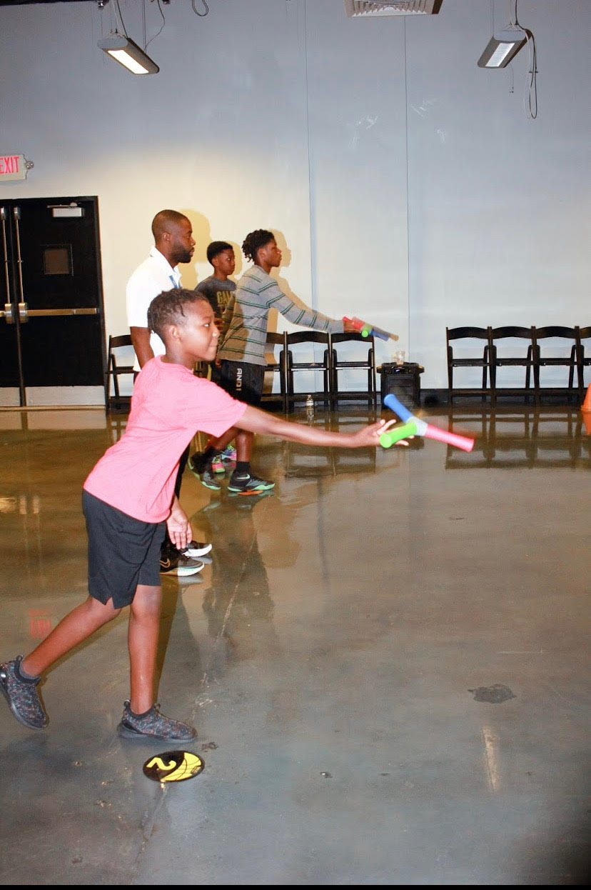 Athletes in reaction training drill